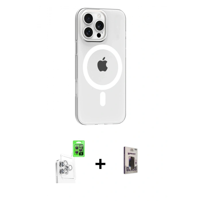 MARSİLYAN™- iPhone 16 Pro Max Kılıf Pusula Form Özel Seri - Siyah Bilvis Hayalet Cam Ekran Koruyucu + Raze Metal Kamera Lens - BZ