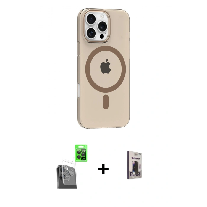 MARSİLYAN™- iPhone 16 Pro Max Kılıf Pusula Form Özel Seri - Siyah Bilvis Hayalet Cam Ekran Koruyucu + Raze Metal Kamera Lens - SH