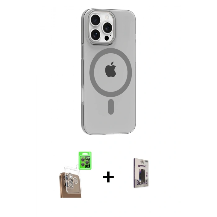 MARSİLYAN™- iPhone 16 Pro Max Kılıf Pusula Form Özel Seri - Siyah Bilvis Hayalet Cam Ekran Koruyucu + Raze Metal Kamera Lens - CLTM