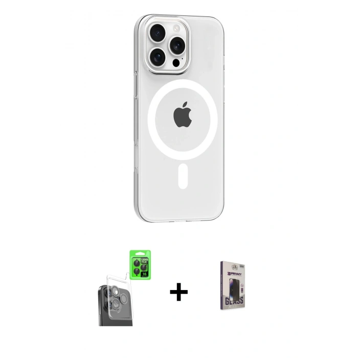 MARSİLYAN™- iPhone 16 Pro Max Kılıf Pusula Form Özel Seri - Siyah Bilvis Hayalet Cam Ekran Koruyucu + Raze Metal Kamera Lens - SH