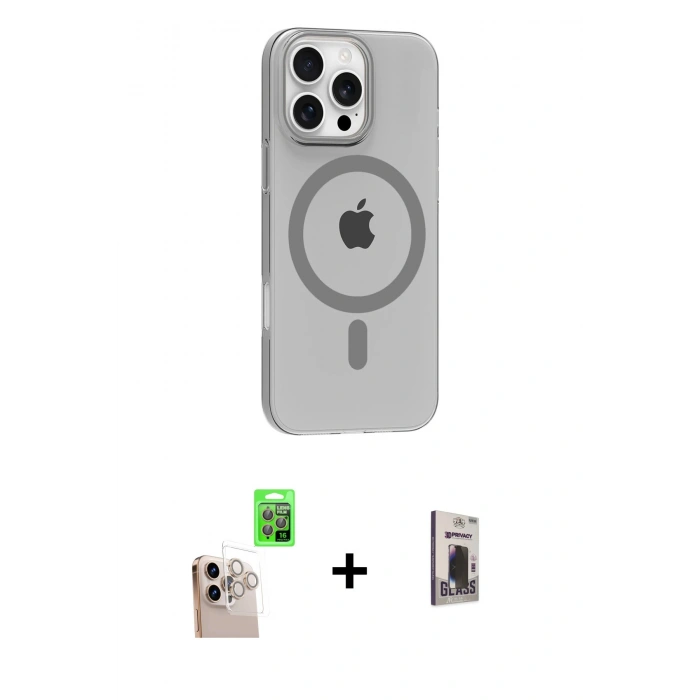 MARSİLYAN™- iPhone 16 Pro Max Kılıf Pusula Form Özel Seri - Siyah Bilvis Hayalet Cam Ekran Koruyucu + Raze Metal Kamera Lens - NLGY