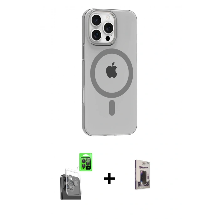 MARSİLYAN™- iPhone 16 Pro Max Kılıf Pusula Form Özel Seri - Siyah Bilvis Hayalet Cam Ekran Koruyucu + Raze Metal Kamera Lens - SH