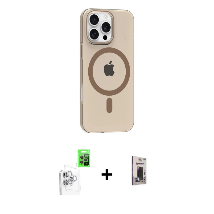 MARSİLYAN™- iPhone 16 Pro Max Kılıf Pusula Form Özel Seri - Siyah Bilvis Hayalet Cam Ekran Koruyucu + Raze Metal Kamera Lens - BZ