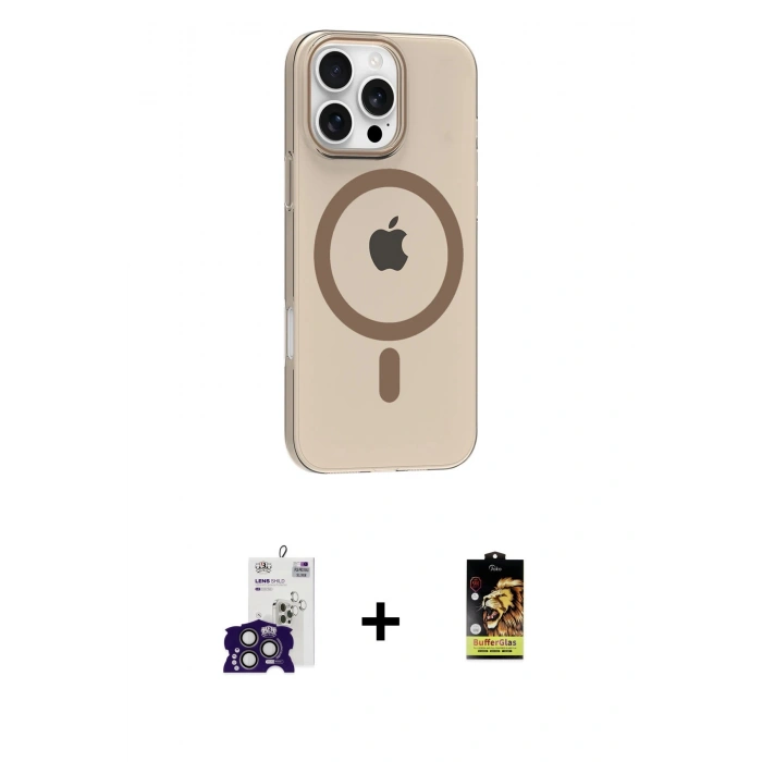 MARSİLYAN™- iPhone 16 Pro Max Kılıf Pusula Form Özel Seri - Siyah Buffer Cam Ekran Koruyucu + Bilvis Titan Kamera Lens - TMGI