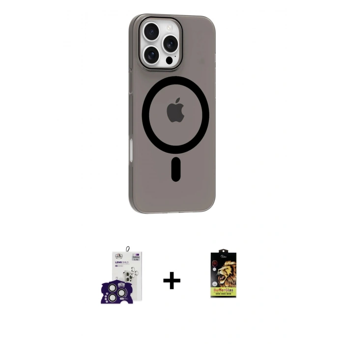 MARSİLYAN™- iPhone 16 Pro Max Kılıf Pusula Form Özel Seri - Siyah Buffer Cam Ekran Koruyucu + Bilvis Titan Kamera Lens - TMGI