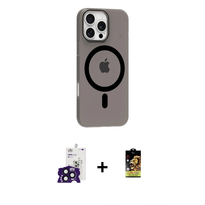 MARSİLYAN™- iPhone 16 Pro Max Kılıf Pusula Form Özel Seri - Siyah Buffer Cam Ekran Koruyucu + Bilvis Titan Kamera Lens - SH