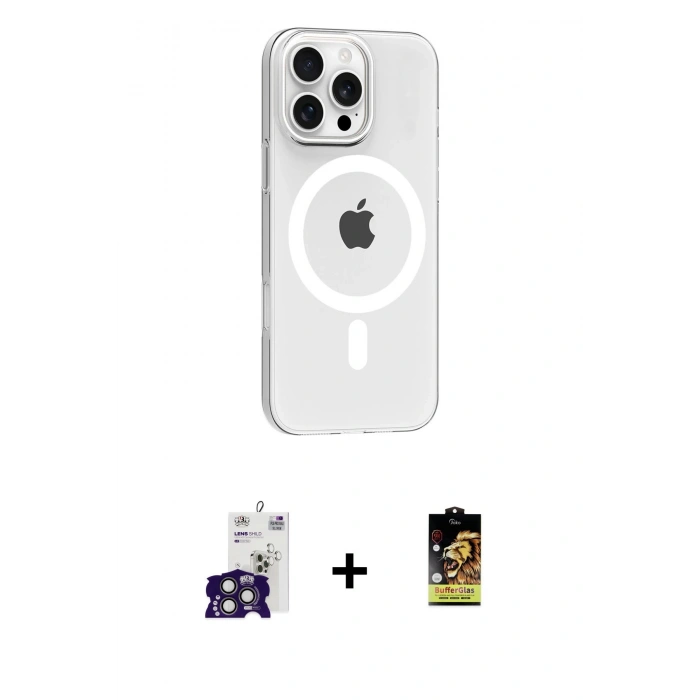 MARSİLYAN™- iPhone 16 Pro Max Kılıf Pusula Form Özel Seri - Siyah Buffer Cam Ekran Koruyucu + Bilvis Titan Kamera Lens - TMGI