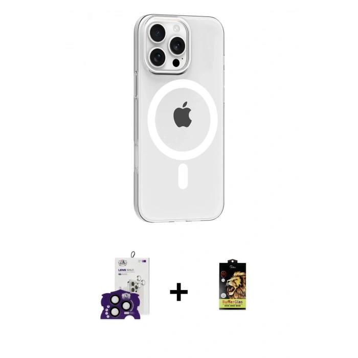 MARSİLYAN™- iPhone 16 Pro Max Kılıf Pusula Form Özel Seri - Siyah Buffer Cam Ekran Koruyucu + Bilvis Titan Kamera Lens - SH