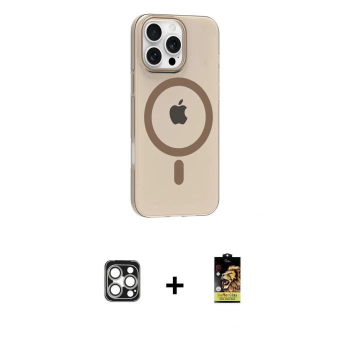 MARSİLYAN™- iPhone 16 Pro Max Kılıf Pusula Form Özel Seri - Siyah Buffer Cam Ekran Koruyucu + PVD Metal Kamera Lens - GS