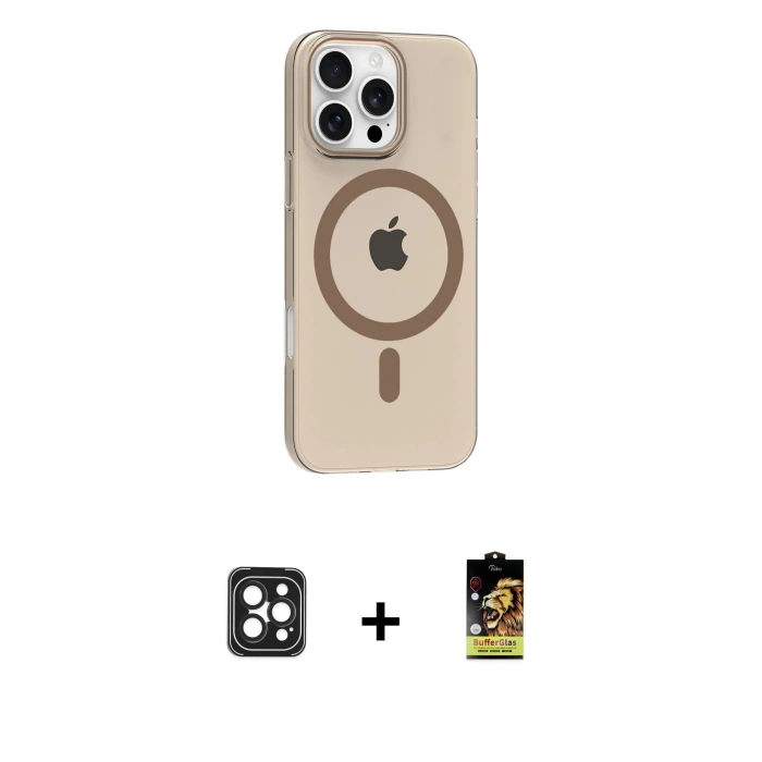 MARSİLYAN™- iPhone 16 Pro Max Kılıf Pusula Form Özel Seri - Siyah Buffer Cam Ekran Koruyucu + PVD Metal Kamera Lens - SH
