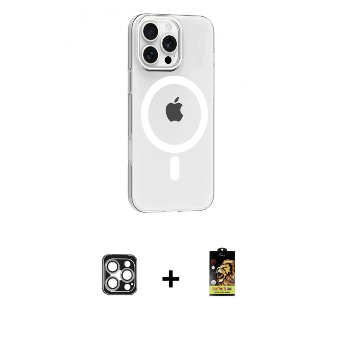 MARSİLYAN™- iPhone 16 Pro Max Kılıf Pusula Form Özel Seri - Siyah Buffer Cam Ekran Koruyucu + PVD Metal Kamera Lens - GS