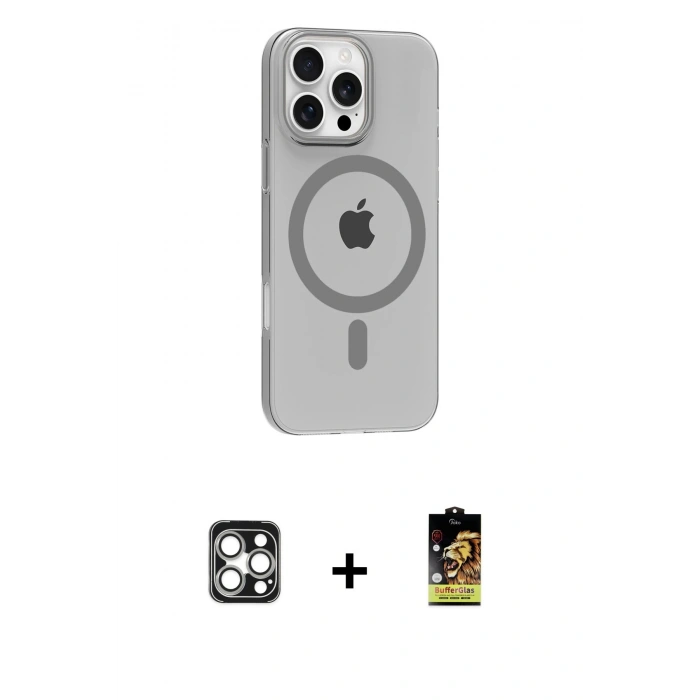 MARSİLYAN™- iPhone 16 Pro Max Kılıf Pusula Form Özel Seri - Siyah Buffer Cam Ekran Koruyucu + PVD Metal Kamera Lens - GS