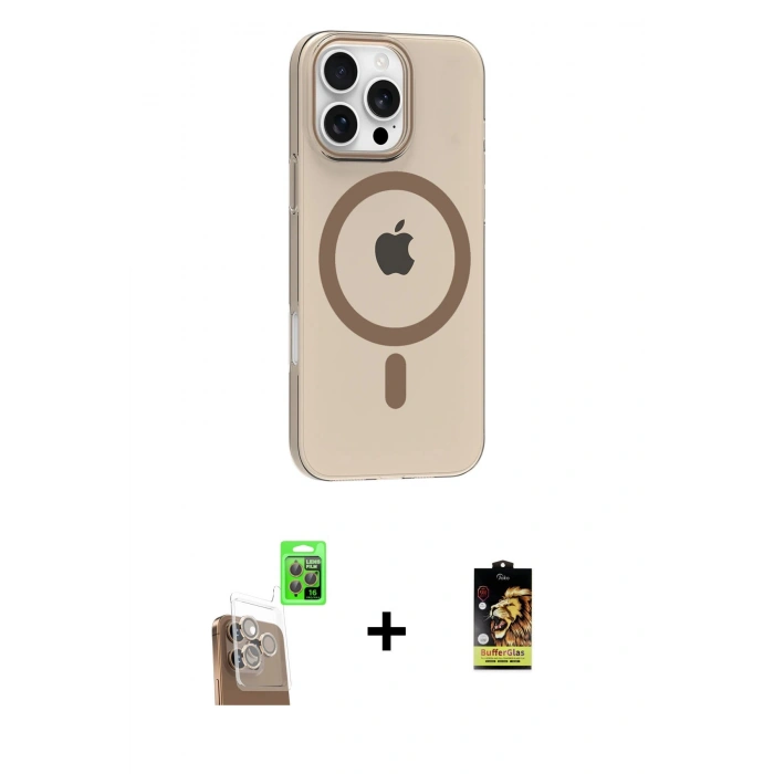MARSİLYAN™- iPhone 16 Pro Max Kılıf Pusula Form Özel Seri - Siyah Buffer Cam Ekran Koruyucu + Raze Metal Kamera Lens - CLTM