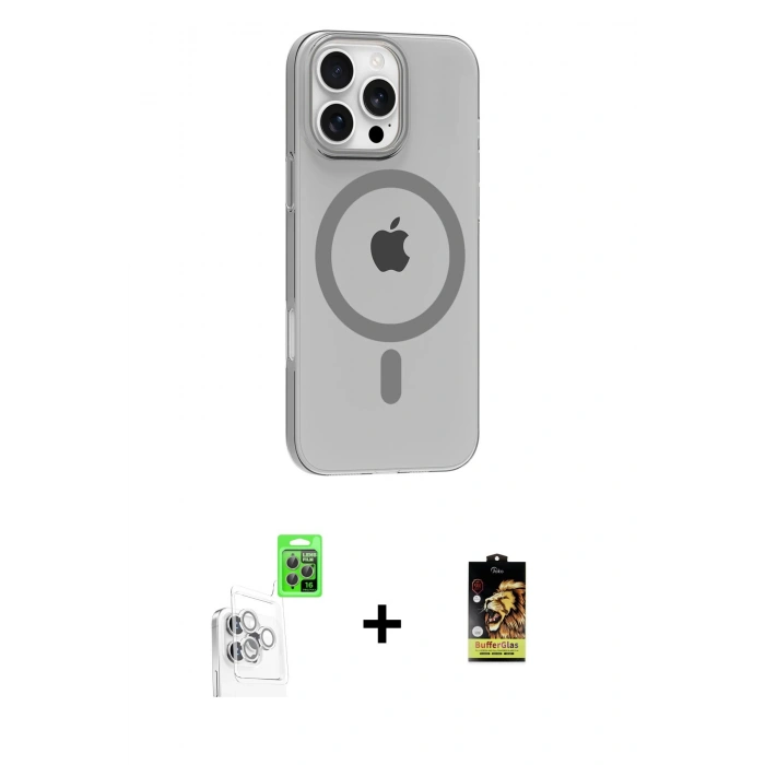 MARSİLYAN™- iPhone 16 Pro Max Kılıf Pusula Form Özel Seri - Siyah Buffer Cam Ekran Koruyucu + Raze Metal Kamera Lens - BZ