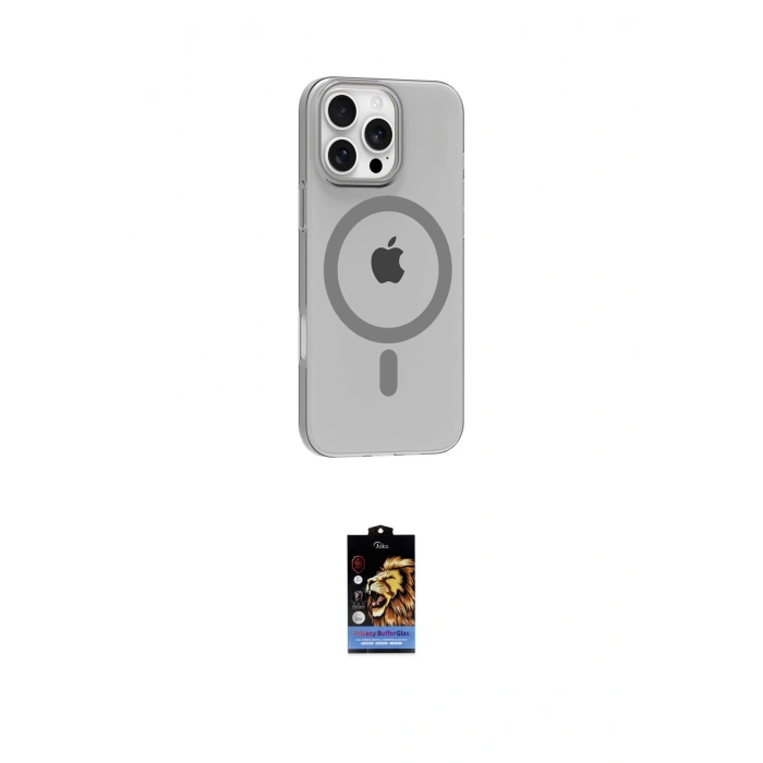 MARSİLYAN™- iPhone 16 Pro Max Kılıf Pusula Form Özel Seri - Siyah Buffer Hayalet Cam Ekran Koruyucu