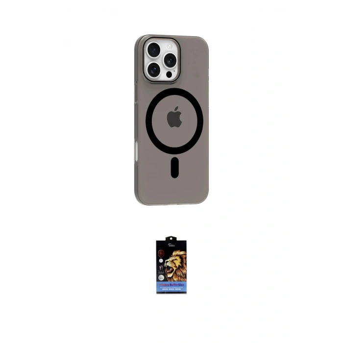 MARSİLYAN™- iPhone 16 Pro Max Kılıf Pusula Form Özel Seri - Siyah Buffer Hayalet Cam Ekran Koruyucu