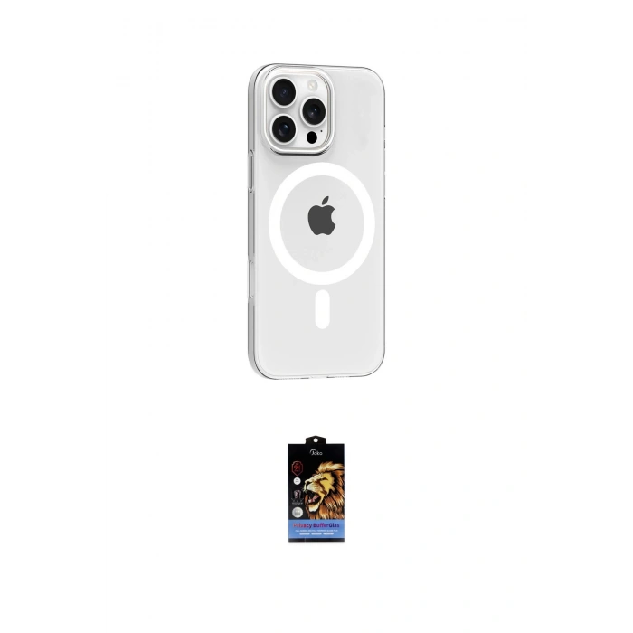 MARSİLYAN™- iPhone 16 Pro Max Kılıf Pusula Form Özel Seri - Siyah Buffer Hayalet Cam Ekran Koruyucu