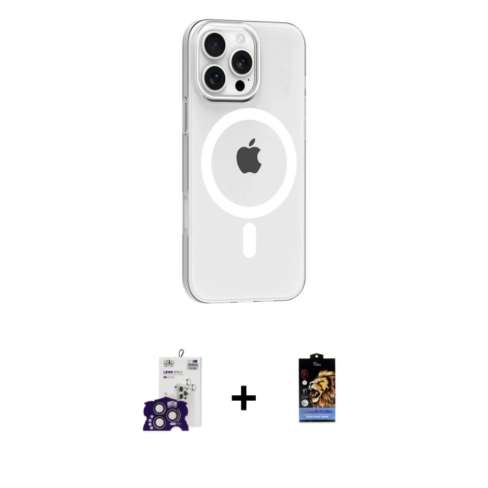 MARSİLYAN™- iPhone 16 Pro Max Kılıf Pusula Form Özel Seri - Siyah Buffer Hayalet Cam Ekran Koruyucu + Bilvis Titan Kamera Lens - TMGI