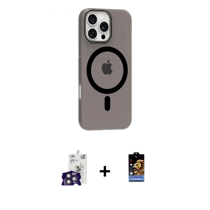 MARSİLYAN™- iPhone 16 Pro Max Kılıf Pusula Form Özel Seri - Siyah Buffer Hayalet Cam Ekran Koruyucu + Bilvis Titan Kamera Lens - TMGI