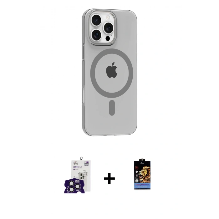 MARSİLYAN™- iPhone 16 Pro Max Kılıf Pusula Form Özel Seri - Siyah Buffer Hayalet Cam Ekran Koruyucu + Bilvis Titan Kamera Lens - TMGI