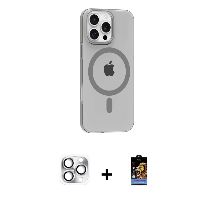 MARSİLYAN™- iPhone 16 Pro Max Kılıf Pusula Form Özel Seri - Siyah Buffer Hayalet Cam Ekran Koruyucu + Pers Alüminyum Kamera Lens - GS