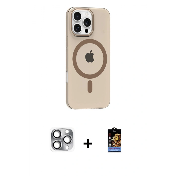 MARSİLYAN™- iPhone 16 Pro Max Kılıf Pusula Form Özel Seri - Siyah Buffer Hayalet Cam Ekran Koruyucu + Pers Alüminyum Kamera Lens - GI