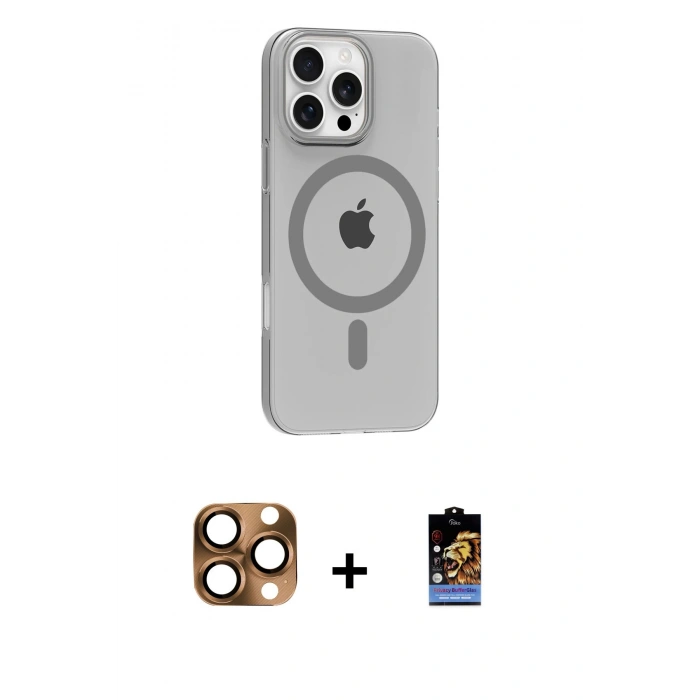 MARSİLYAN™- iPhone 16 Pro Max Kılıf Pusula Form Özel Seri - Siyah Buffer Hayalet Cam Ekran Koruyucu + Pers Alüminyum Kamera Lens - CLTM
