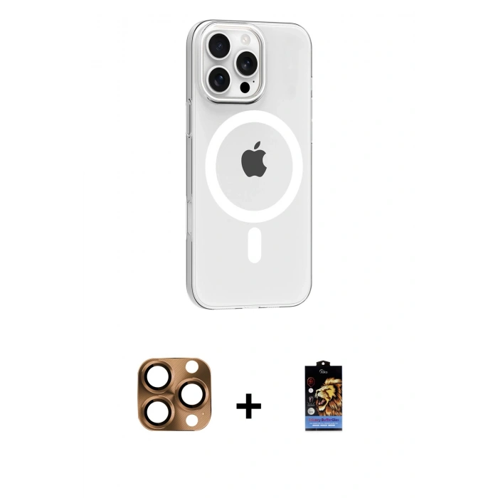 MARSİLYAN™- iPhone 16 Pro Max Kılıf Pusula Form Özel Seri - Siyah Buffer Hayalet Cam Ekran Koruyucu + Pers Alüminyum Kamera Lens - CLTM