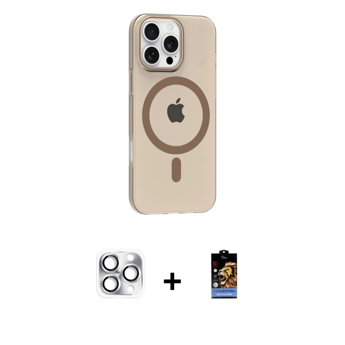 MARSİLYAN™- iPhone 16 Pro Max Kılıf Pusula Form Özel Seri - Siyah Buffer Hayalet Cam Ekran Koruyucu + Pers Alüminyum Kamera Lens - GS
