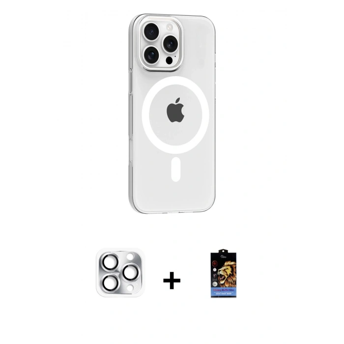 MARSİLYAN™- iPhone 16 Pro Max Kılıf Pusula Form Özel Seri - Siyah Buffer Hayalet Cam Ekran Koruyucu + Pers Alüminyum Kamera Lens - GS