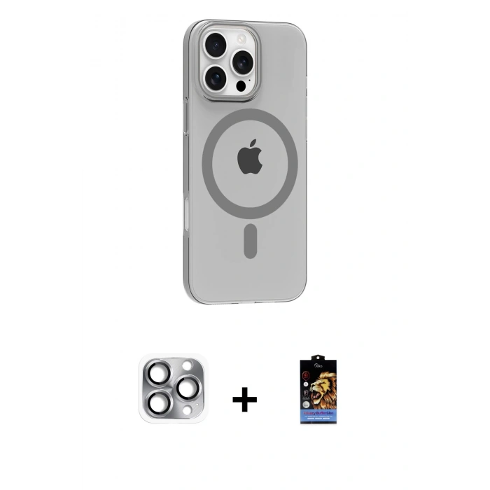 MARSİLYAN™- iPhone 16 Pro Max Kılıf Pusula Form Özel Seri - Siyah Buffer Hayalet Cam Ekran Koruyucu + Pers Alüminyum Kamera Lens - GI