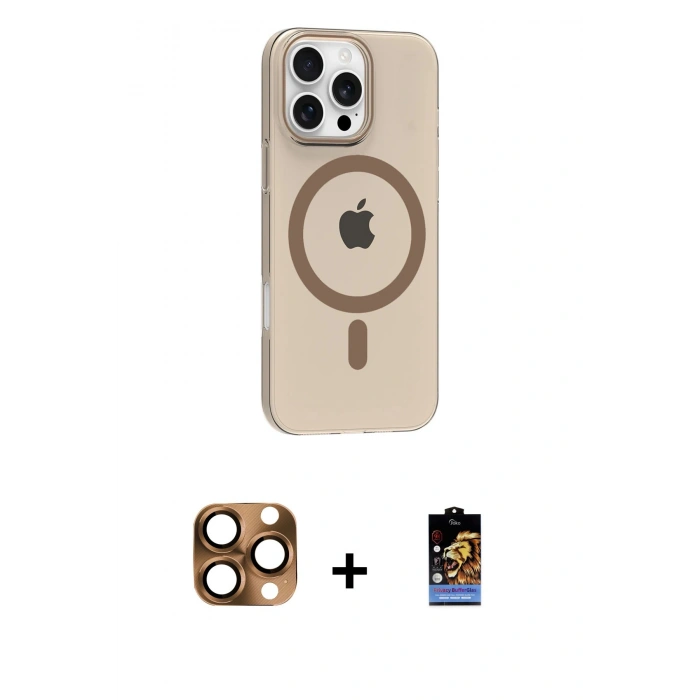 MARSİLYAN™- iPhone 16 Pro Max Kılıf Pusula Form Özel Seri - Siyah Buffer Hayalet Cam Ekran Koruyucu + Pers Alüminyum Kamera Lens - CLTM