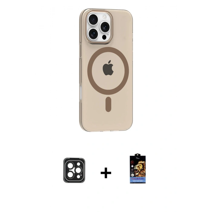 MARSİLYAN™- iPhone 16 Pro Max Kılıf Pusula Form Özel Seri - Siyah Buffer Hayalet Cam Ekran Koruyucu + PVD Metal Kamera Lens - SH