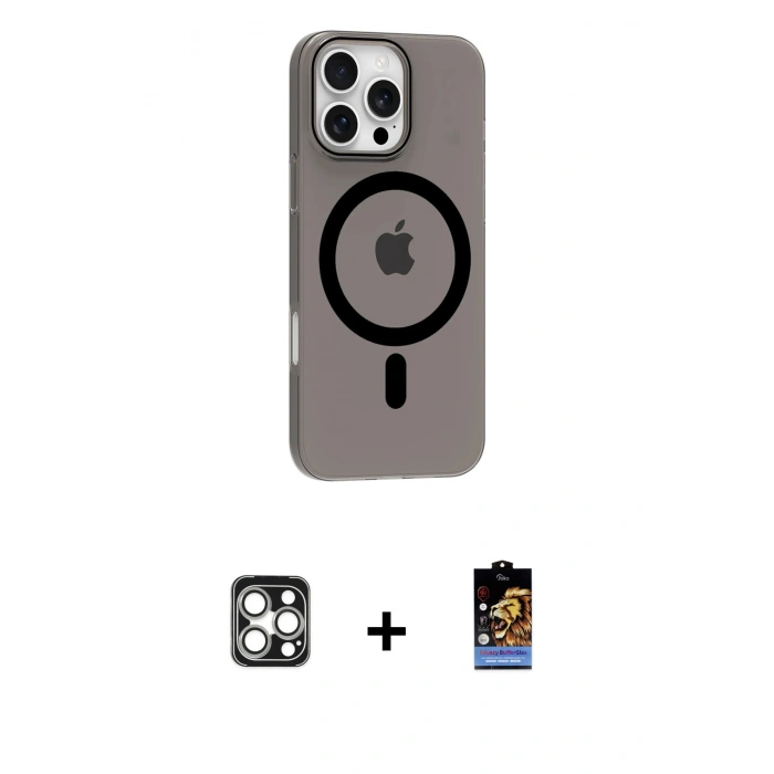 MARSİLYAN™- iPhone 16 Pro Max Kılıf Pusula Form Özel Seri - Siyah Buffer Hayalet Cam Ekran Koruyucu + PVD Metal Kamera Lens - GS
