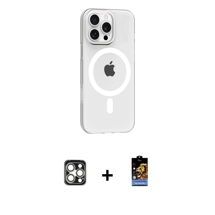 MARSİLYAN™- iPhone 16 Pro Max Kılıf Pusula Form Özel Seri - Siyah Buffer Hayalet Cam Ekran Koruyucu + PVD Metal Kamera Lens - GS