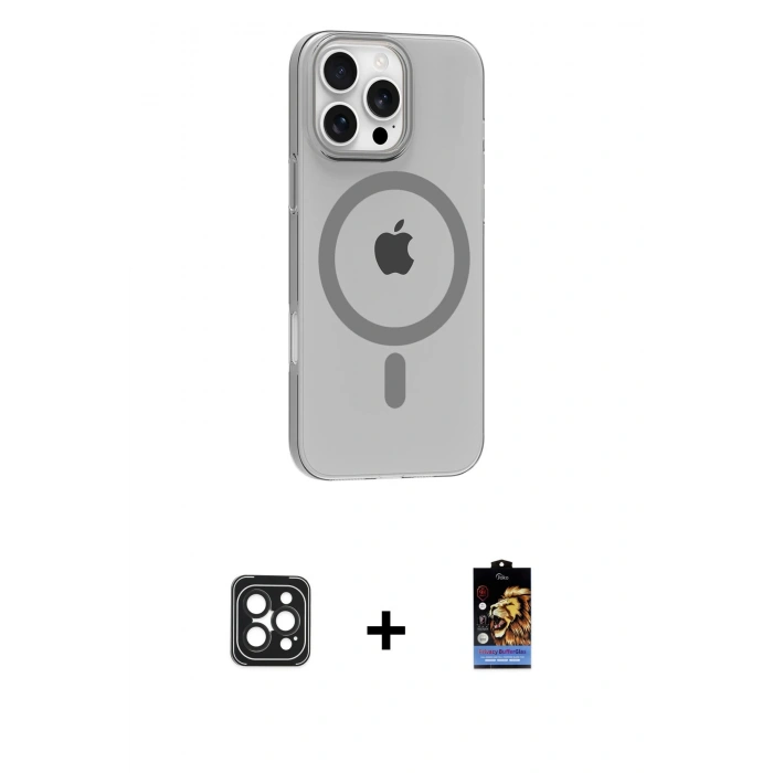 MARSİLYAN™- iPhone 16 Pro Max Kılıf Pusula Form Özel Seri - Siyah Buffer Hayalet Cam Ekran Koruyucu + PVD Metal Kamera Lens - SH