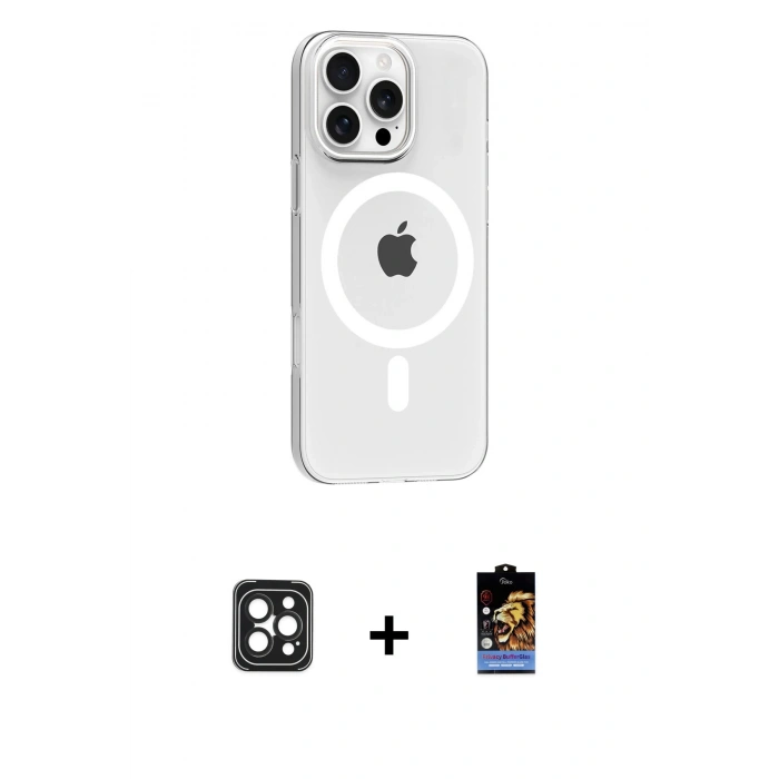 MARSİLYAN™- iPhone 16 Pro Max Kılıf Pusula Form Özel Seri - Siyah Buffer Hayalet Cam Ekran Koruyucu + PVD Metal Kamera Lens - SH