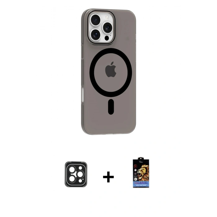 MARSİLYAN™- iPhone 16 Pro Max Kılıf Pusula Form Özel Seri - Siyah Buffer Hayalet Cam Ekran Koruyucu + PVD Metal Kamera Lens - SH