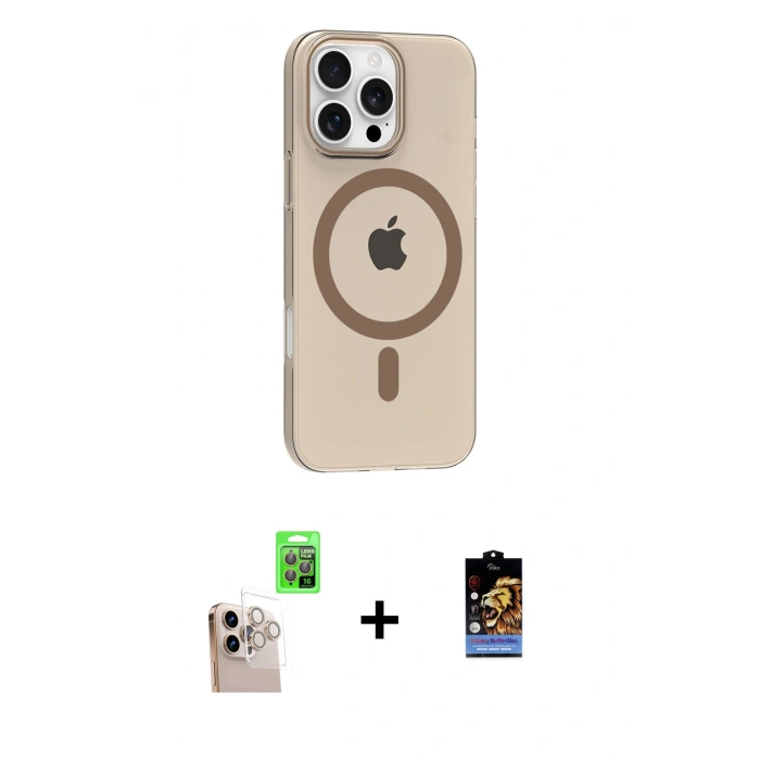 MARSİLYAN™- iPhone 16 Pro Max Kılıf Pusula Form Özel Seri - Siyah Buffer Hayalet Cam Ekran Koruyucu + Raze Metal Kamera Lens - NLGY
