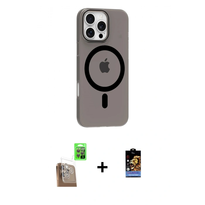 MARSİLYAN™- iPhone 16 Pro Max Kılıf Pusula Form Özel Seri - Siyah Buffer Hayalet Cam Ekran Koruyucu + Raze Metal Kamera Lens - CLTM
