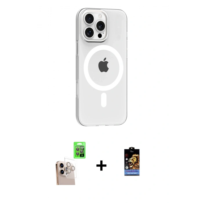 MARSİLYAN™- iPhone 16 Pro Max Kılıf Pusula Form Özel Seri - Siyah Buffer Hayalet Cam Ekran Koruyucu + Raze Metal Kamera Lens - NLGY