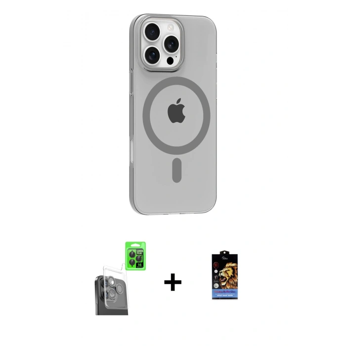 MARSİLYAN™- iPhone 16 Pro Max Kılıf Pusula Form Özel Seri - Siyah Buffer Hayalet Cam Ekran Koruyucu + Raze Metal Kamera Lens - SH