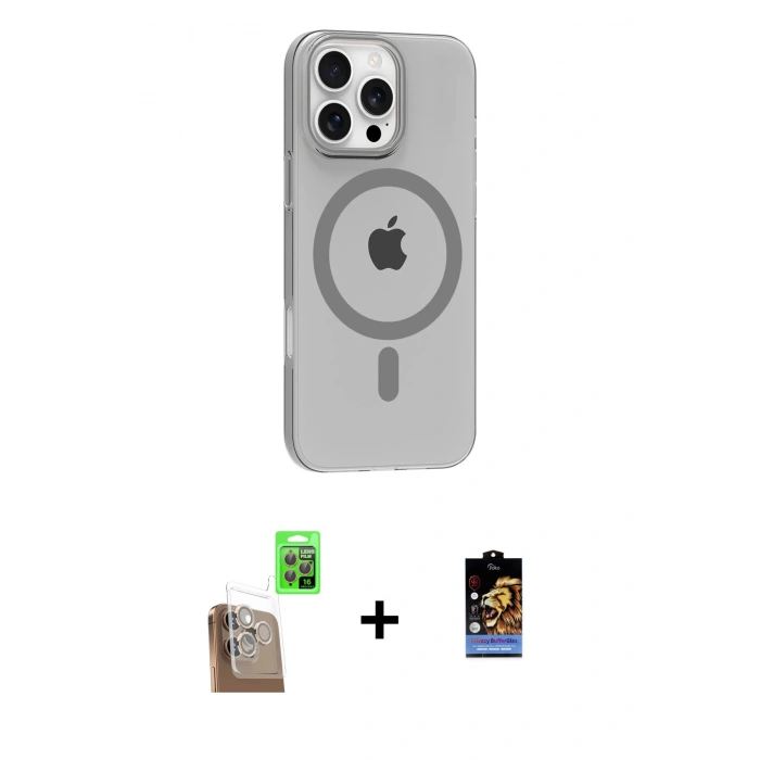 MARSİLYAN™- iPhone 16 Pro Max Kılıf Pusula Form Özel Seri - Siyah Buffer Hayalet Cam Ekran Koruyucu + Raze Metal Kamera Lens - CLTM