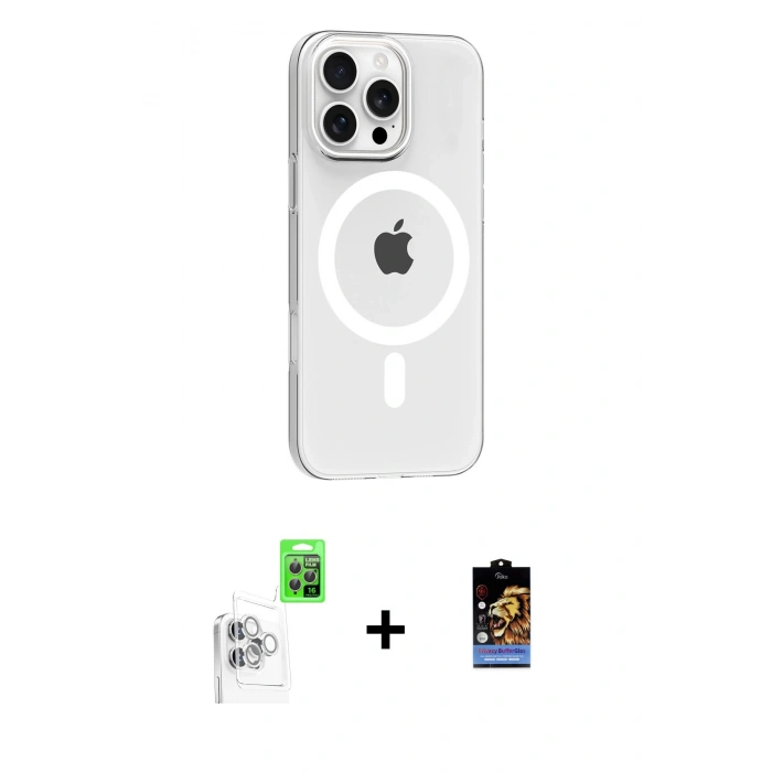 MARSİLYAN™- iPhone 16 Pro Max Kılıf Pusula Form Özel Seri - Siyah Buffer Hayalet Cam Ekran Koruyucu + Raze Metal Kamera Lens - BZ