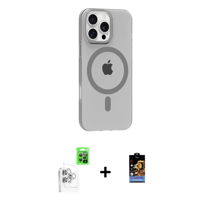 MARSİLYAN™- iPhone 16 Pro Max Kılıf Pusula Form Özel Seri - Siyah Buffer Hayalet Cam Ekran Koruyucu + Raze Metal Kamera Lens - BZ
