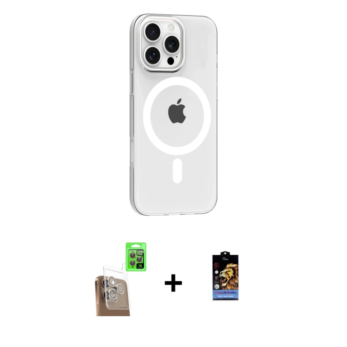 MARSİLYAN™- iPhone 16 Pro Max Kılıf Pusula Form Özel Seri - Siyah Buffer Hayalet Cam Ekran Koruyucu + Raze Metal Kamera Lens - CLTM