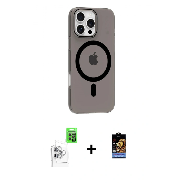 MARSİLYAN™- iPhone 16 Pro Max Kılıf Pusula Form Özel Seri - Siyah Buffer Hayalet Cam Ekran Koruyucu + Raze Metal Kamera Lens - BZ