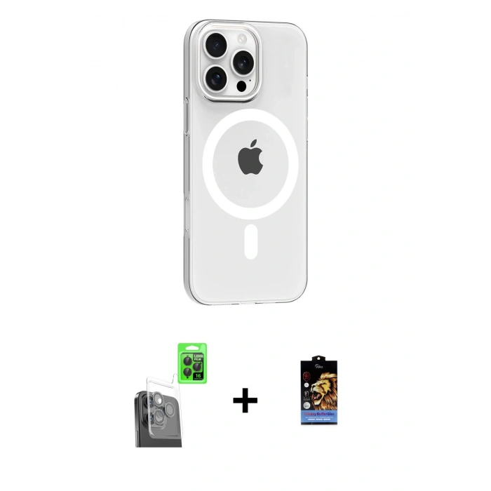 MARSİLYAN™- iPhone 16 Pro Max Kılıf Pusula Form Özel Seri - Siyah Buffer Hayalet Cam Ekran Koruyucu + Raze Metal Kamera Lens - SH