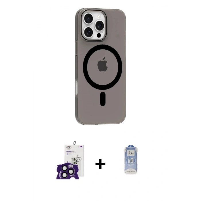 MARSİLYAN™- iPhone 16 Pro Max Kılıf Pusula Form Özel Seri - Siyah Joko Magic 5D Cam + Bilvis Titan Kamera Lens - SH
