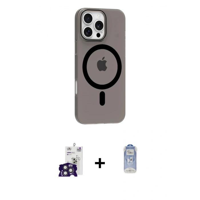 MARSİLYAN™- iPhone 16 Pro Max Kılıf Pusula Form Özel Seri - Siyah Joko Magic 5D Cam + Bilvis Titan Kamera Lens - TMGI